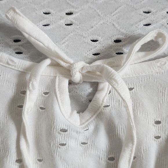 Arizona Scoop Neck White Eyelet Cropped Peplum Blouse, Puff Sleeves, S - Picture 5 of 6